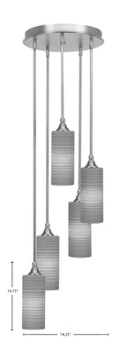 Empire Five Light Cluster Pendalier in Brushed Nickel with 4" Gray Matrix Shade