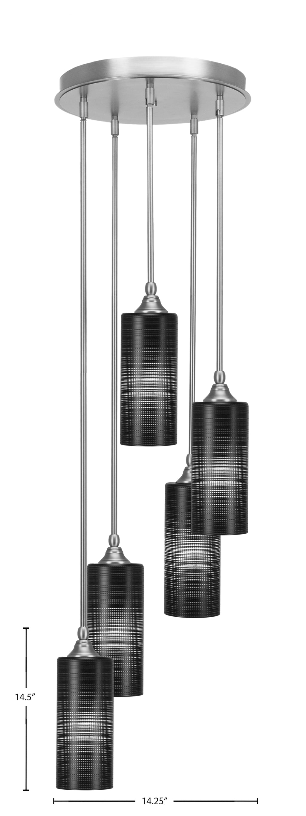 Empire Five Light Cluster Pendalier in Brushed Nickel with 4" Black Matrix Shade