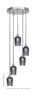 Empire Five Light Pendalier in Brushed Nickel with 5" Smoke Textured Shade