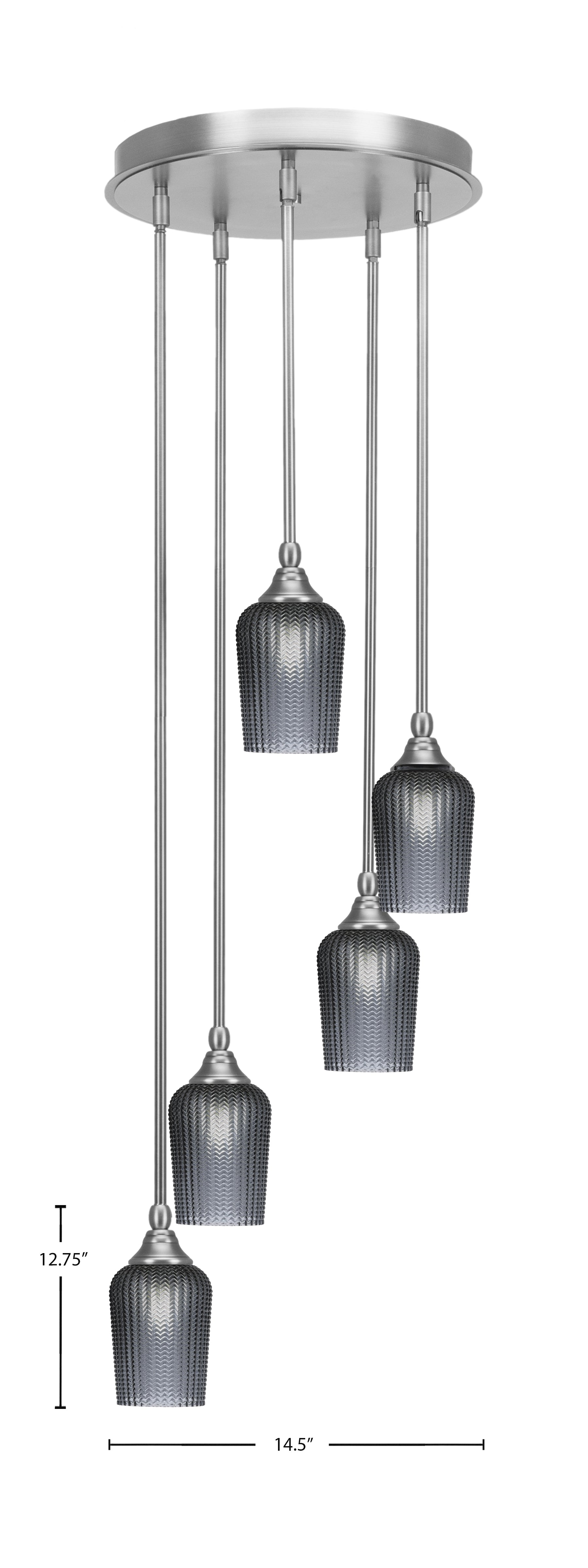 Empire Five Light Pendalier in Brushed Nickel with 5" Smoke Textured Shade