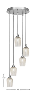 Empire Five Light Pendalier in Brushed Nickel with 5" Silver Textured Shade