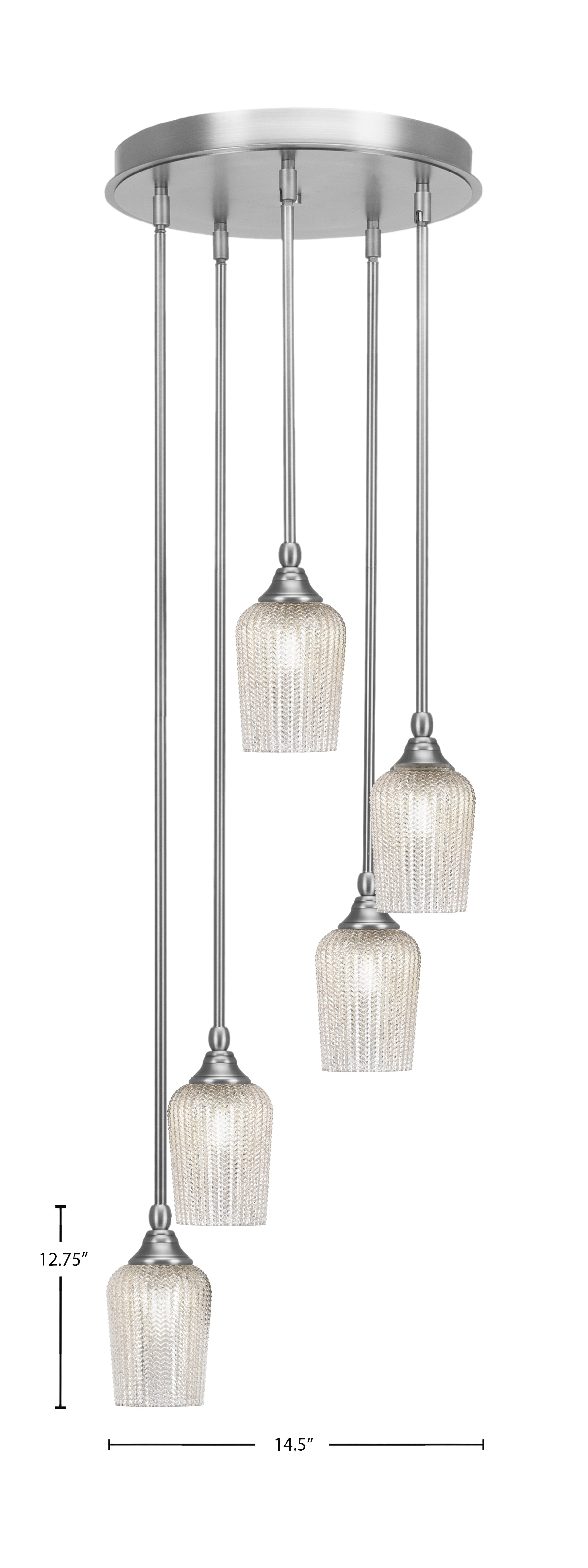 Empire Five Light Pendalier in Brushed Nickel with 5" Silver Textured Shade
