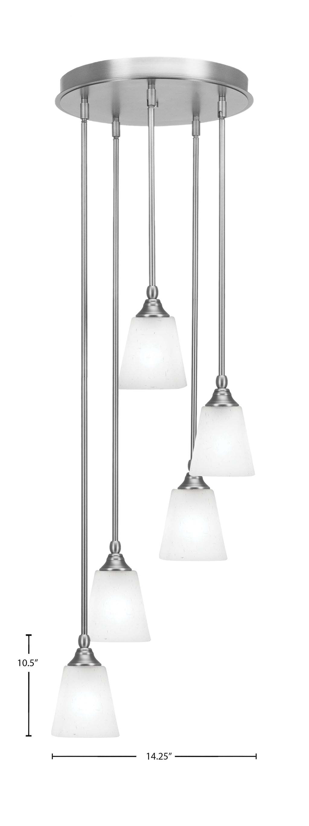 Empire Five Light Pendalier in Brushed Nickel with 4.5" Square White Muslin Shade