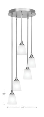 Empire Five Light Pendalier in Brushed Nickel with 4.5" Square White Muslin Shade