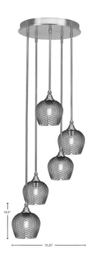 Empire Five Light Pendalier in Brushed Nickel with Smoke Textured Shade