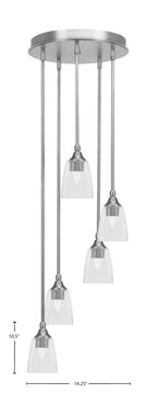 Empire Five Light Pendalier in Brushed Nickel with 4.5" Square Clear Bubble Shade