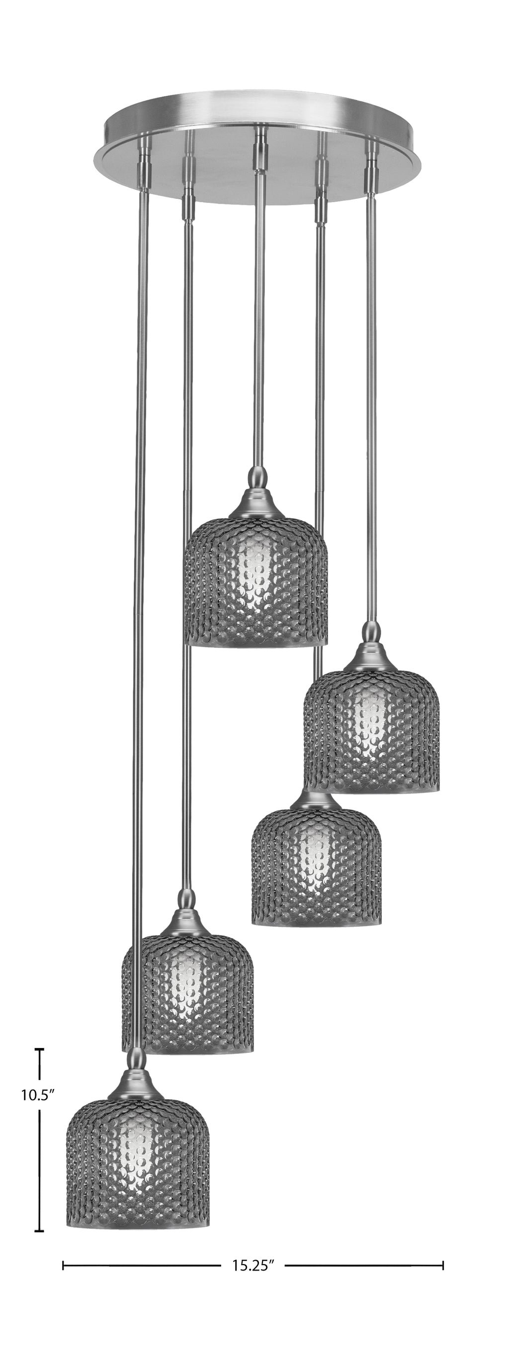 Empire Five Light Pendalier in Brushed Nickel with Smoke Textured Shade