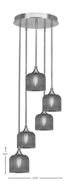Empire Five Light Pendalier in Brushed Nickel with Smoke Textured Shade