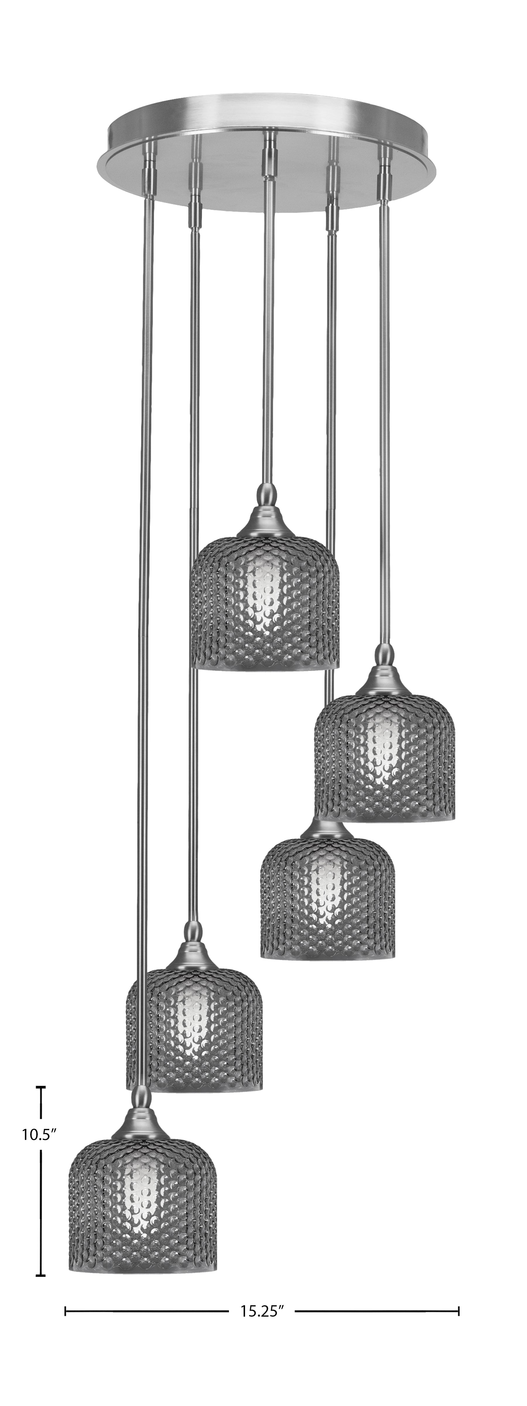 Empire Five Light Pendalier in Brushed Nickel with Smoke Textured Shade
