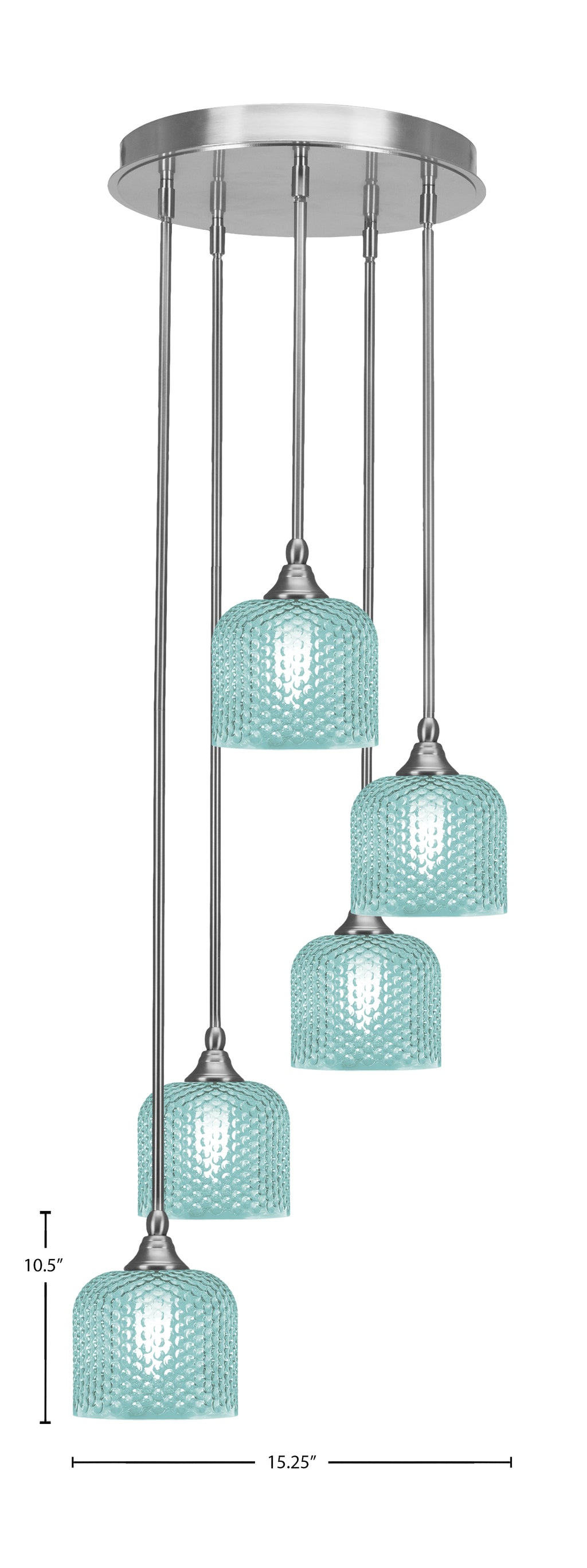 Empire Five Light Pendalier in Brushed Nickel with Turquoise Textured Shade
