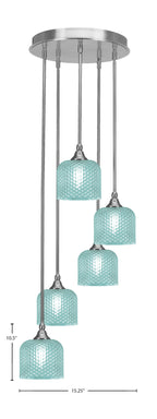 Empire Five Light Pendalier in Brushed Nickel with Turquoise Textured Shade