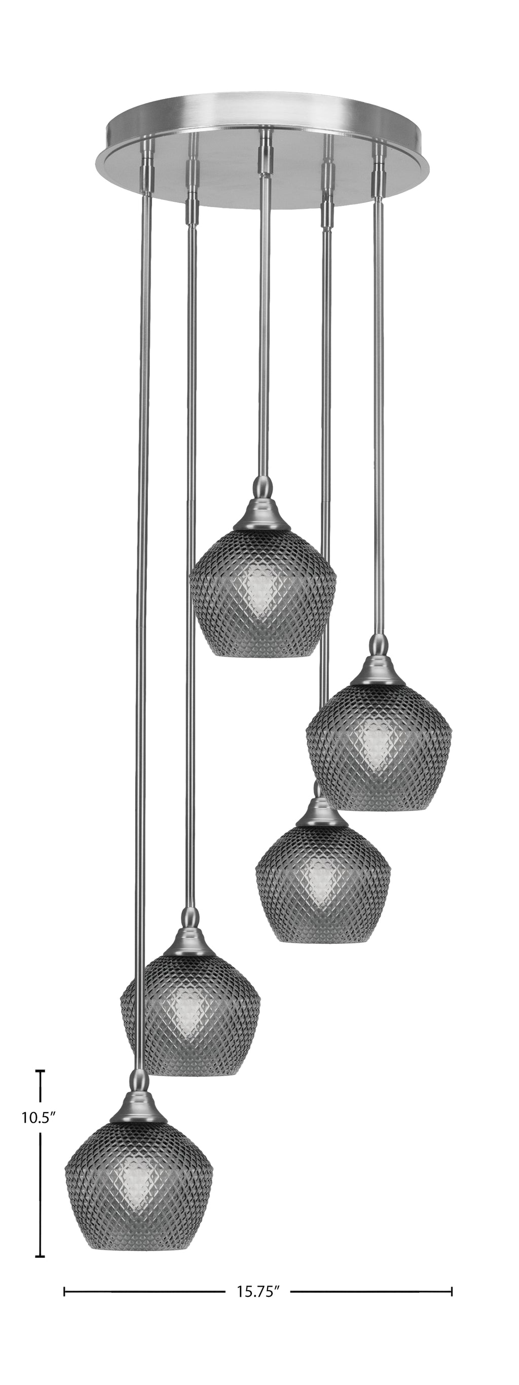 Empire Five Light Pendalier in Brushed Nickel with Smoke Textured Shade
