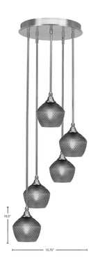 Empire Five Light Pendalier in Brushed Nickel with Smoke Textured Shade