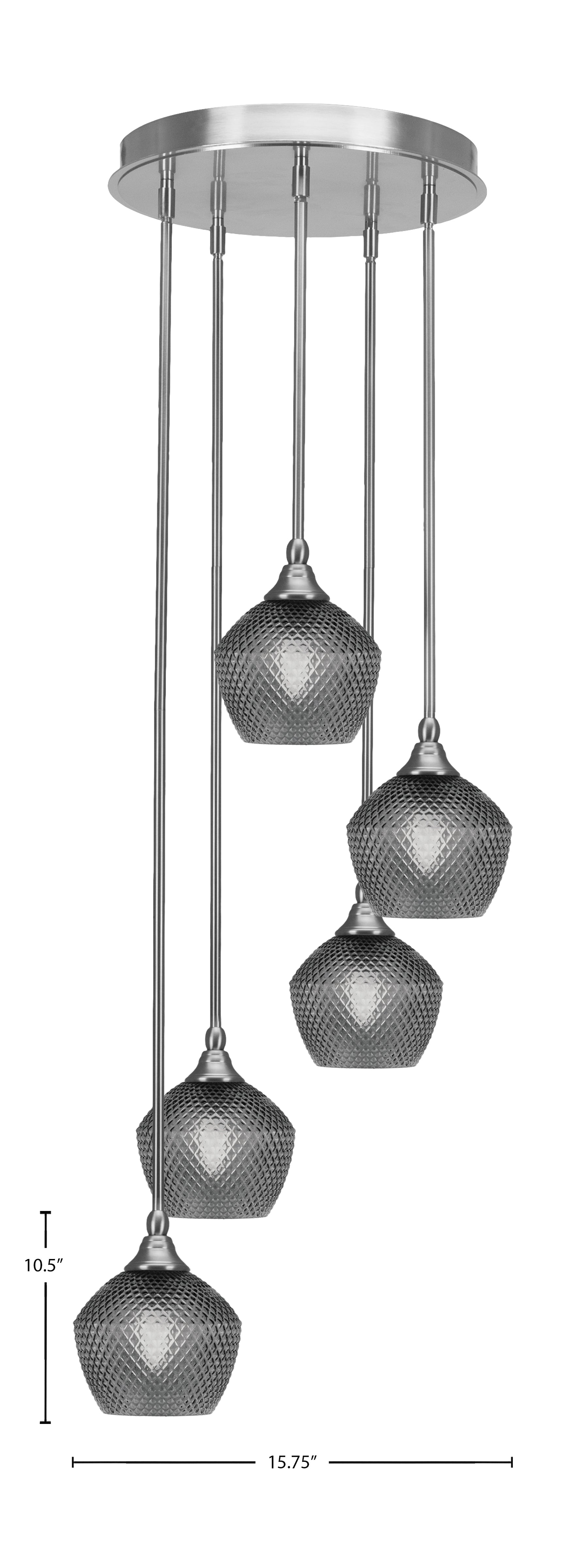 Empire Five Light Pendalier in Brushed Nickel with Smoke Textured Shade