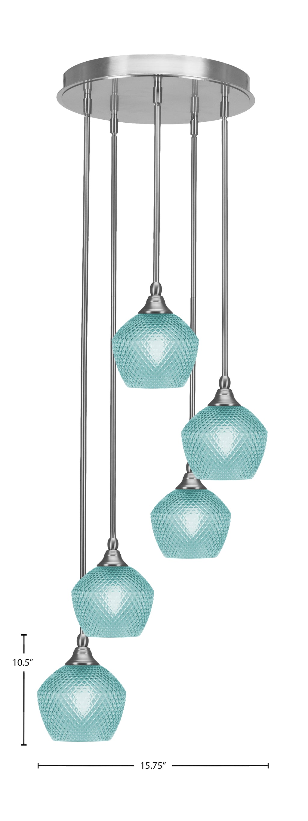 Empire Five Light Pendalier in Brushed Nickel with Turquoise Textured Shade