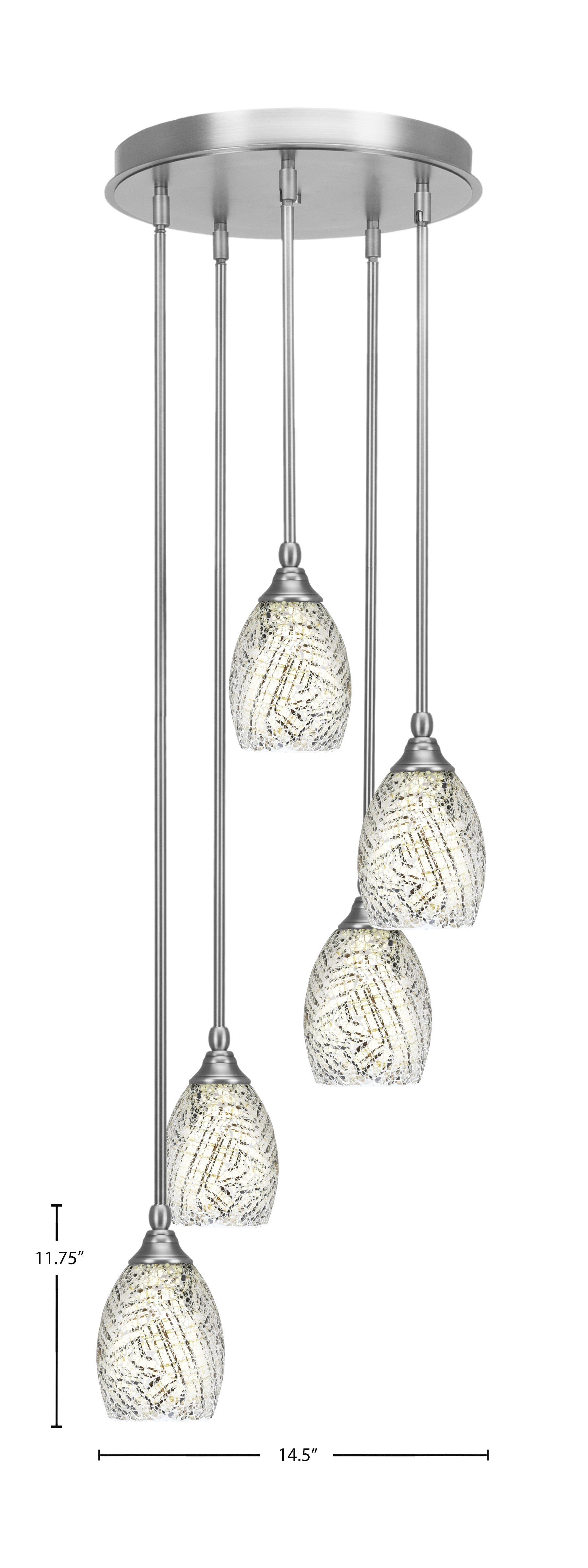 Empire Five Light Pendalier in Brushed Nickel with 5" Natural Fusion Shade