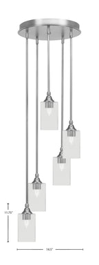 Empire Five Light Pendalier in Brushed Nickel with 4" Square Clear Bubble Shade