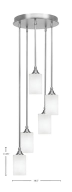 Empire Five Light Pendalier in Brushed Nickel with 4" Square White Muslin Shade