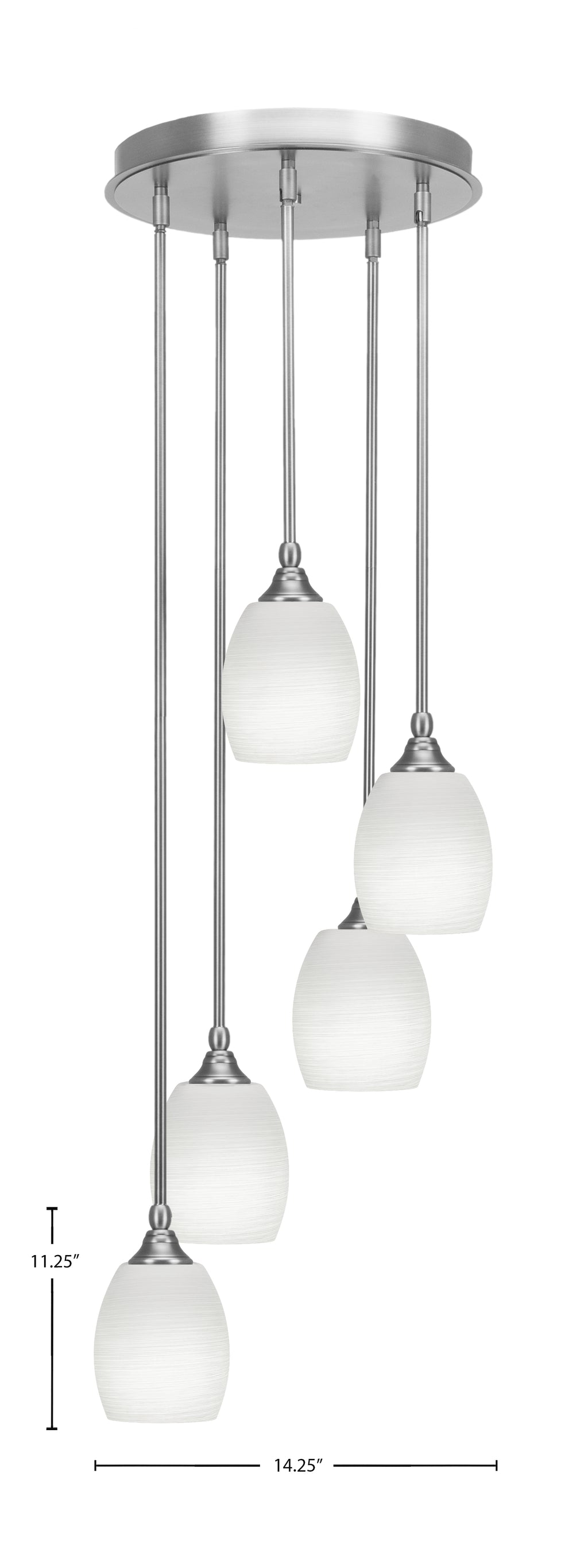 Empire Five Light Pendalier in Brushed Nickel with 5" White Linen Shade