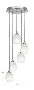 Empire Five Light Pendalier in Brushed Nickel with 5" White Linen Shade