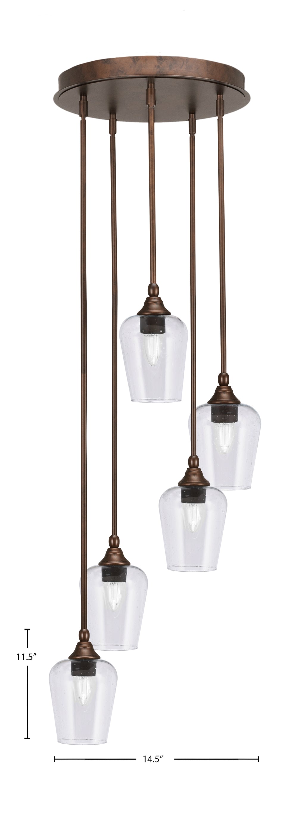 Empire Five Light Pendalier in Bronze with 5" Clear Bubble Shade