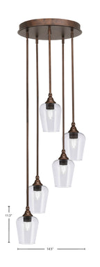 Empire Five Light Pendalier in Bronze with 5" Clear Bubble Shade