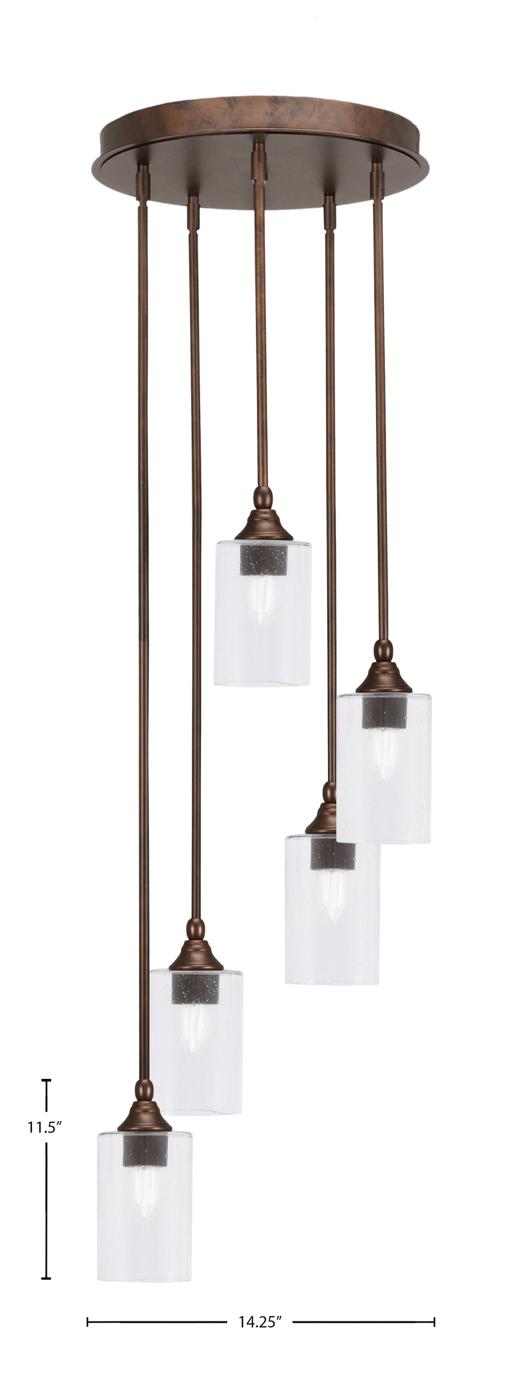 Empire Five Light Pendalier in Bronze with 4" Clear Bubble Shade