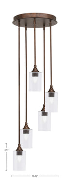 Empire Five Light Pendalier in Bronze with 4" Clear Bubble Shade