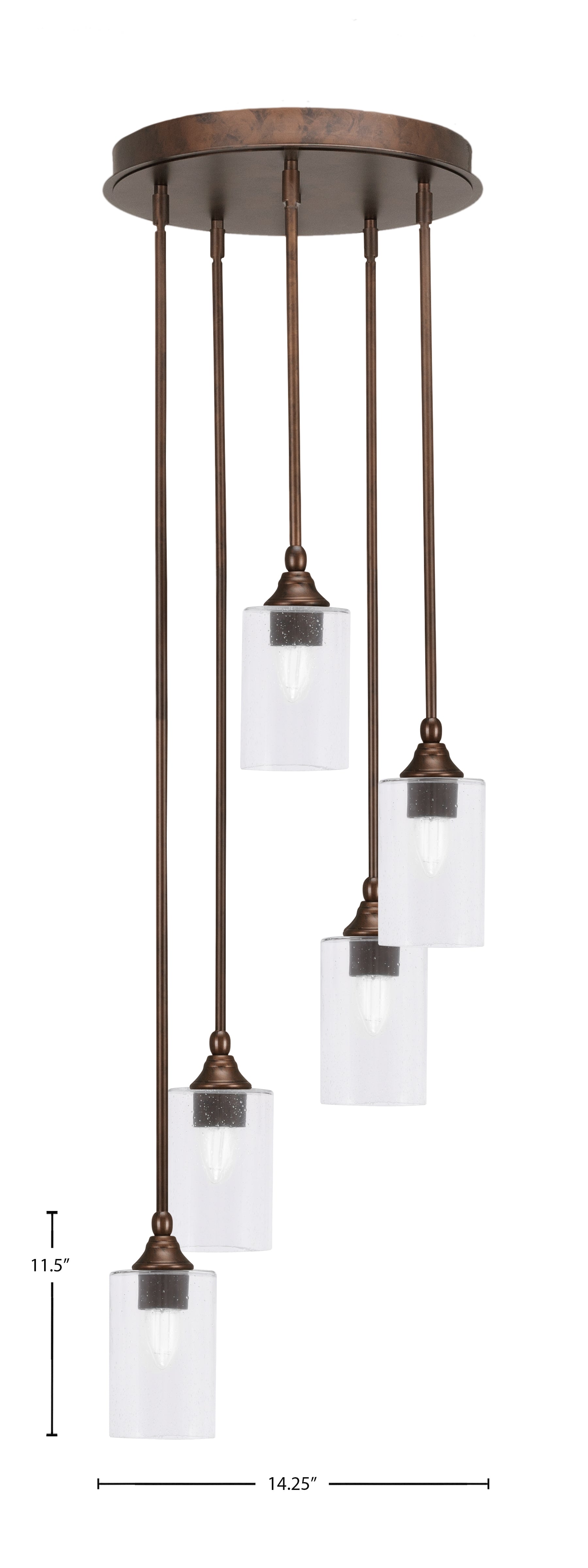 Empire Five Light Pendalier in Bronze with 4" Clear Bubble Shade