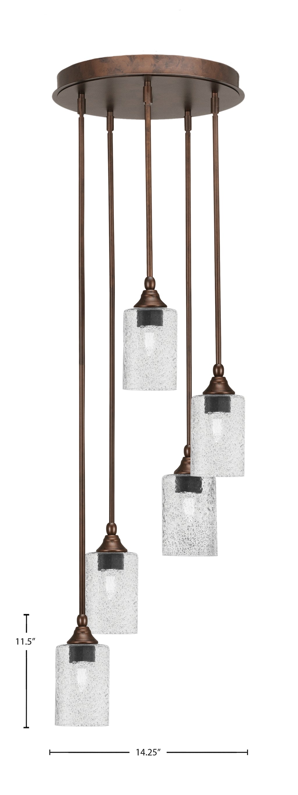 Empire Five Light Pendalier in Bronze with 4" Smoke Bubble Shade
