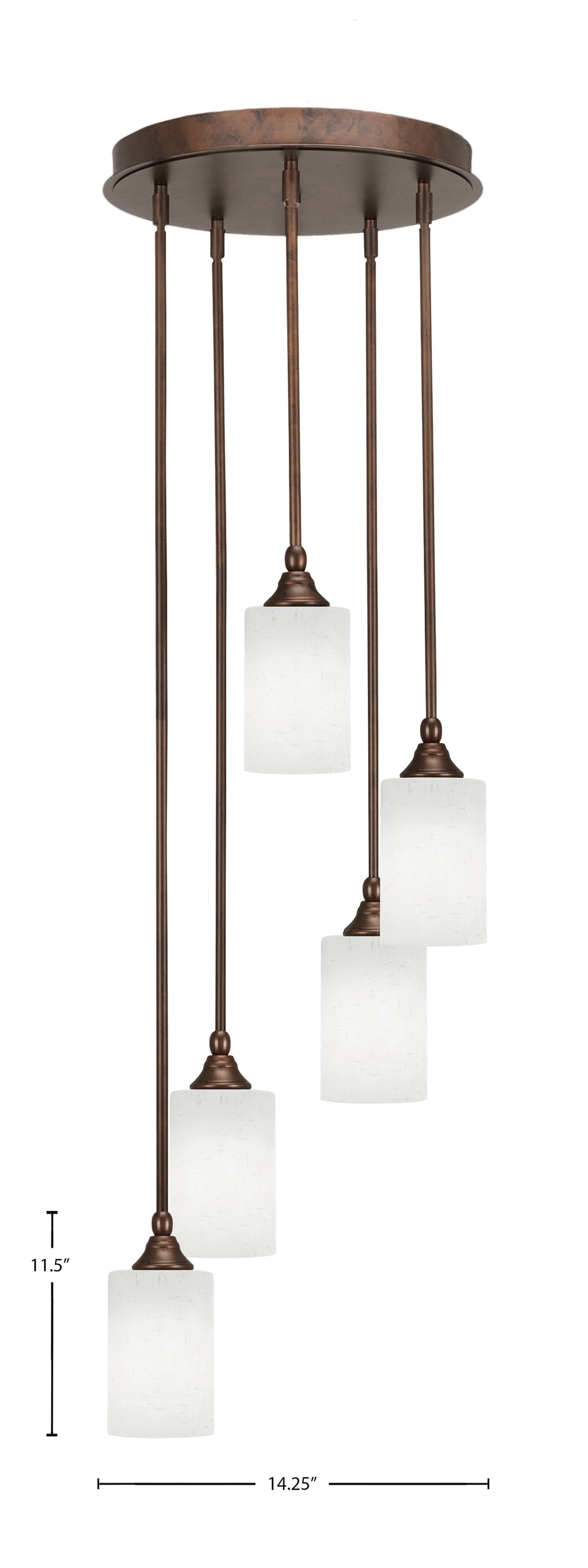 Empire Five Light Pendalier in Bronze with 4" White Muslin Shade