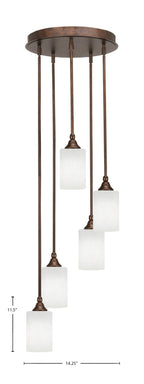 Empire Five Light Pendalier in Bronze with 4" White Muslin Shade