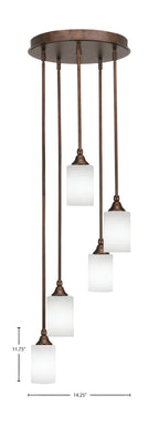 Empire Five Light Pendalier in Bronze with 4" White Matrix Shade