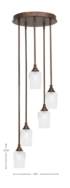 Empire Five Light Pendalier in Bronze with 5" Clear Textured Shade