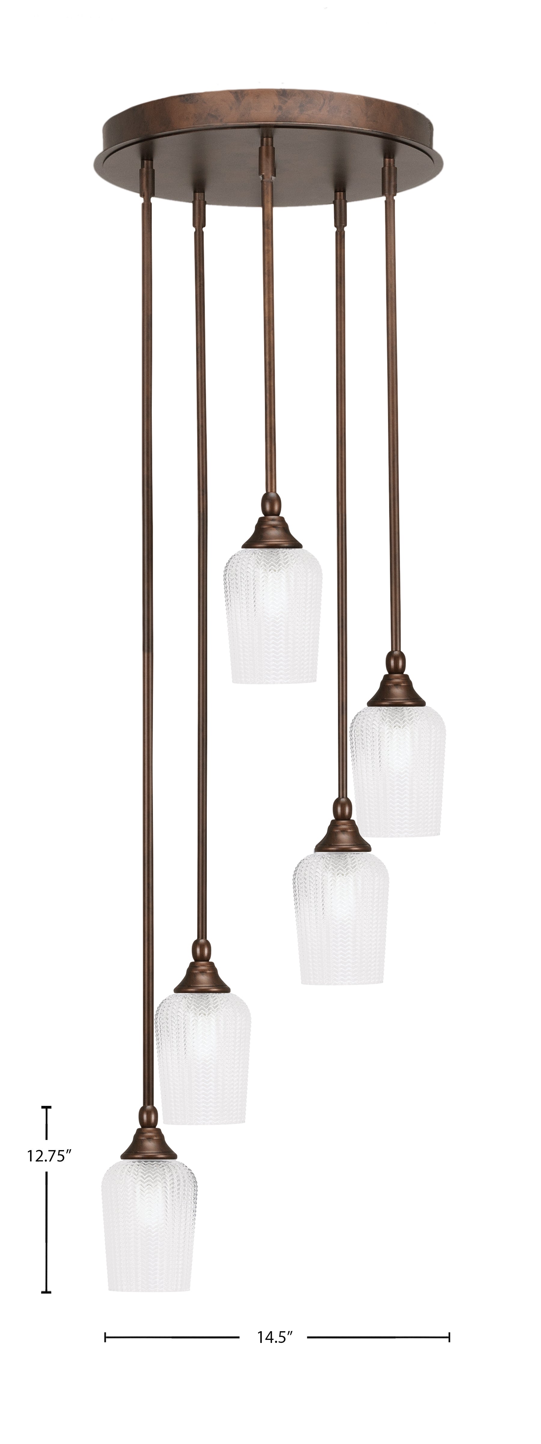 Empire Five Light Pendalier in Bronze with 5" Clear Textured Shade