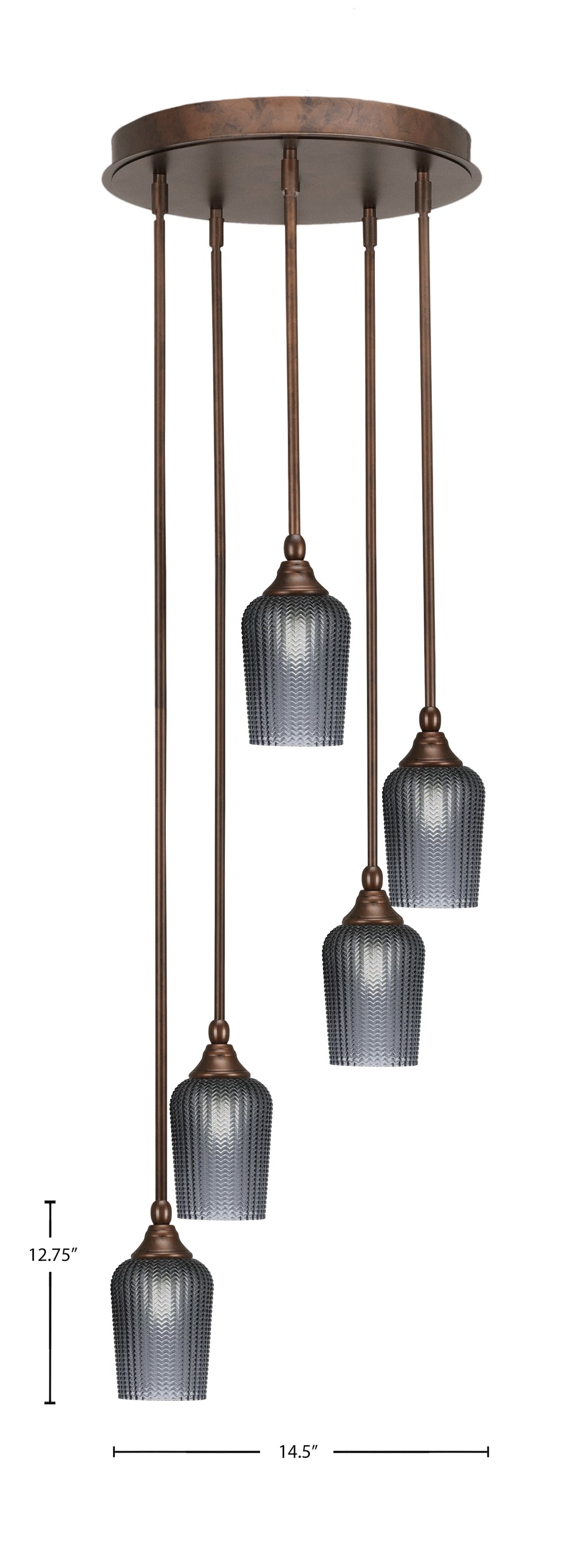 Empire Five Light Pendalier in Bronze with 5" Smoke Textured Shade