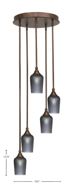Empire Five Light Pendalier in Bronze with 5" Smoke Textured Shade