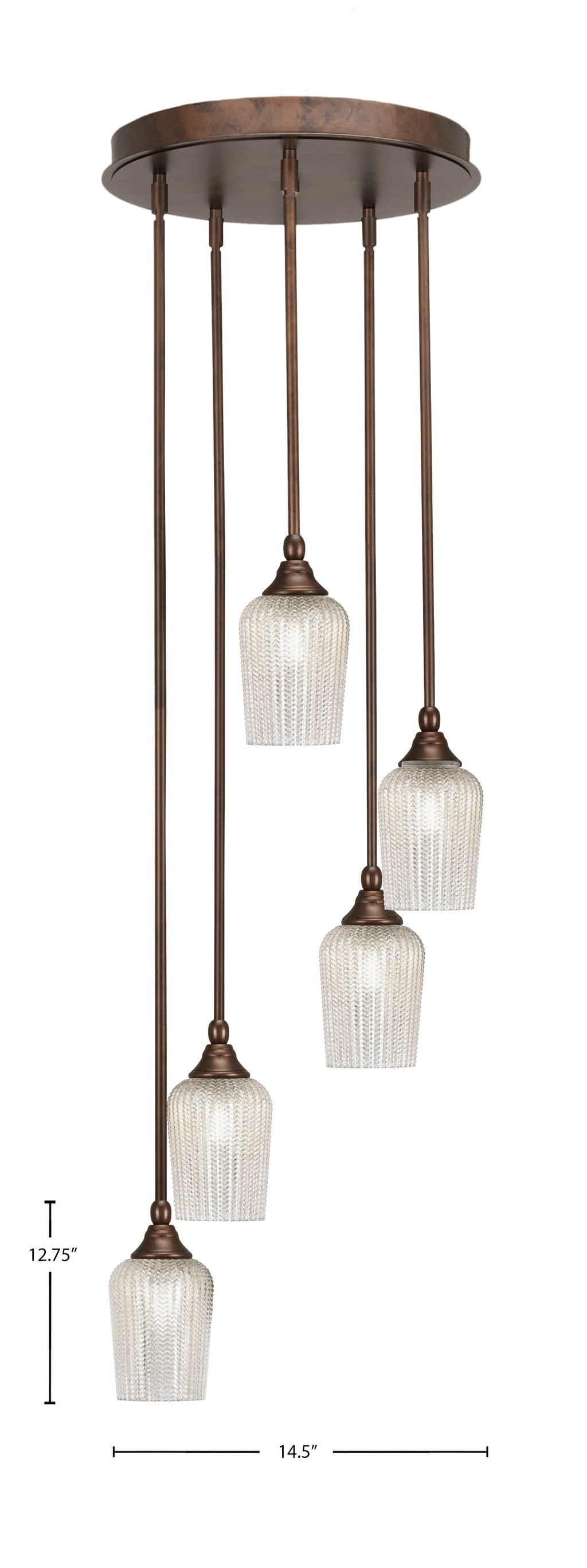 Empire Five Light Pendalier in Bronze with 5" Silver Textured Shade