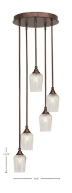 Empire Five Light Pendalier in Bronze with 5" Silver Textured Shade