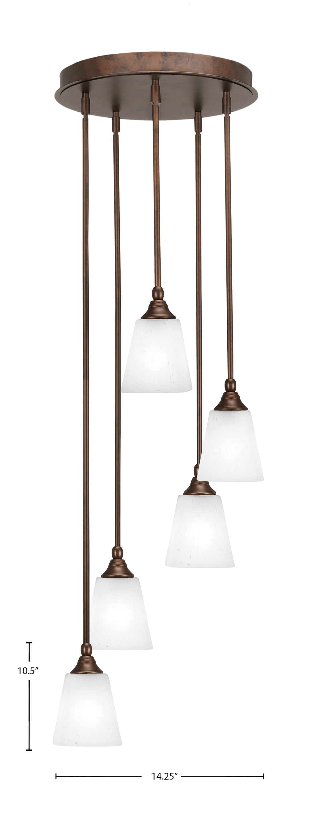 Empire Five Light Pendalier in Bronze with 4.5" Square White Muslin Shade