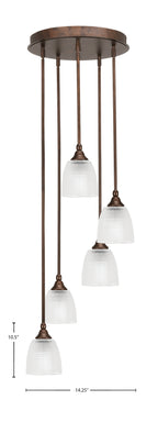 Empire Five Light Pendalier in Bronze with 5" Clear Ribbed Shade