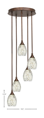 Empire Five Light Pendalier in Bronze with 5" Natural Fusion Shade