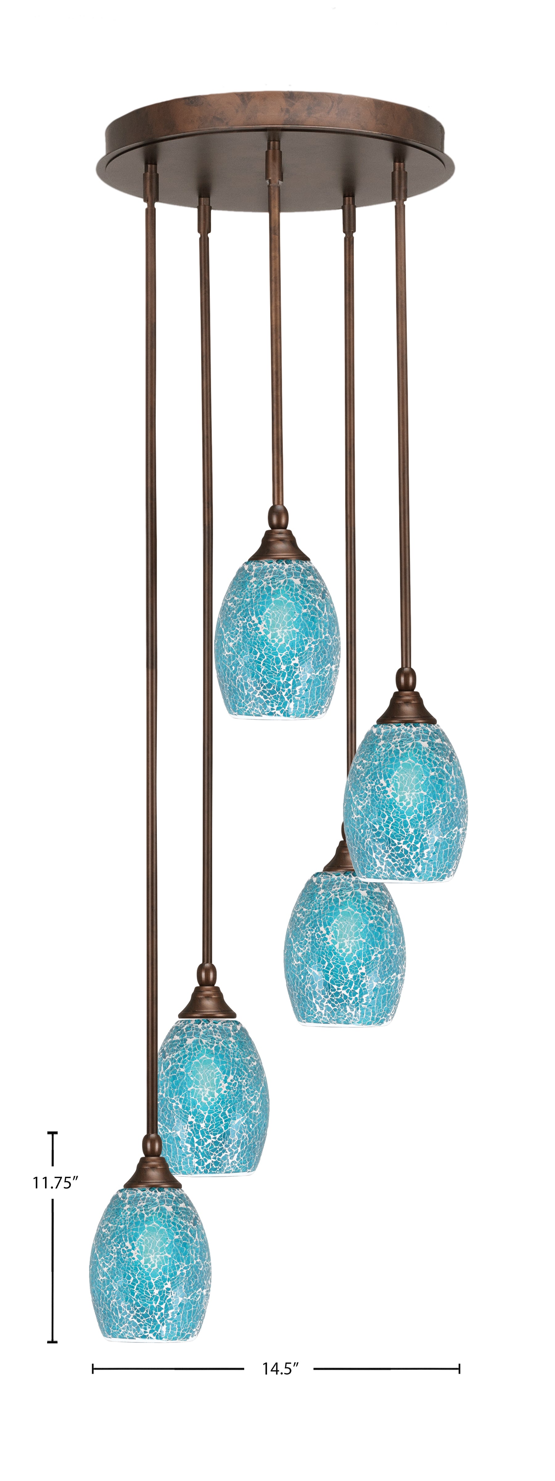 Empire Five Light Pendalier in Bronze with 5" Turquoise Fusion Shade