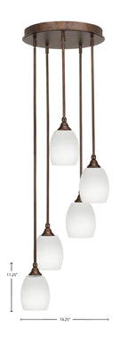 Empire Five Light Pendalier in Bronze with 5" White Linen Shade