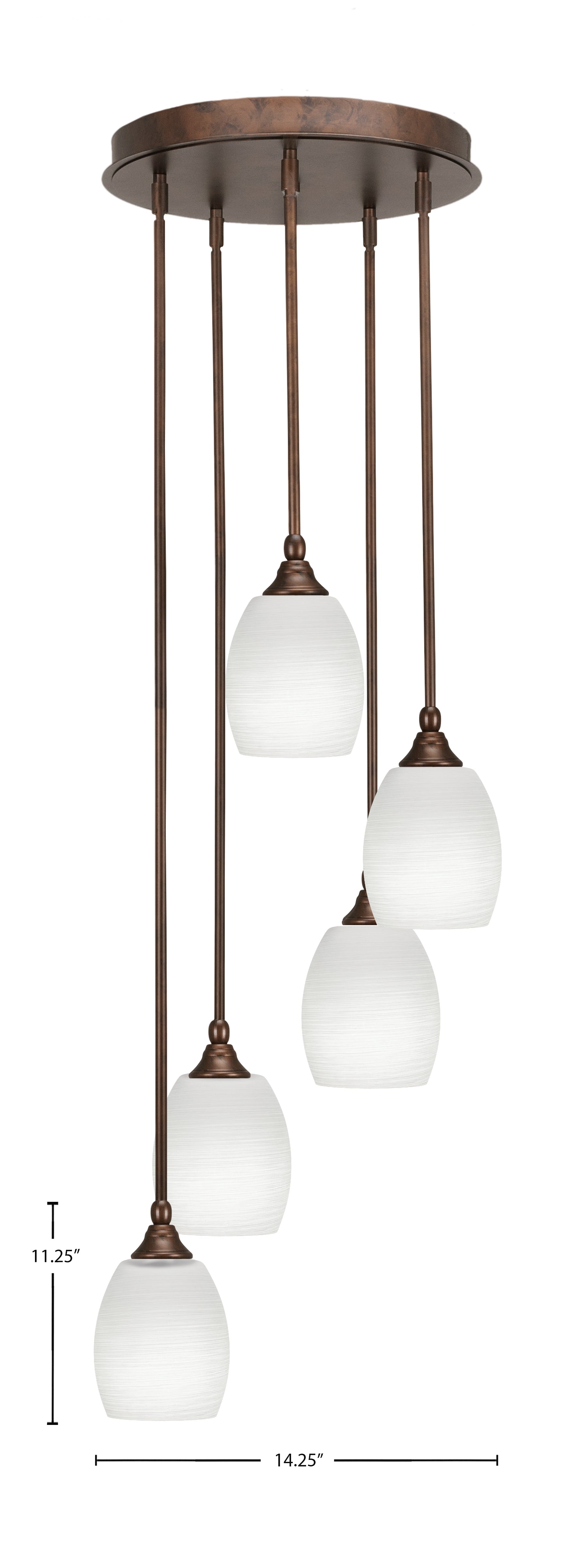 Empire Five Light Pendalier in Bronze with 5" White Linen Shade