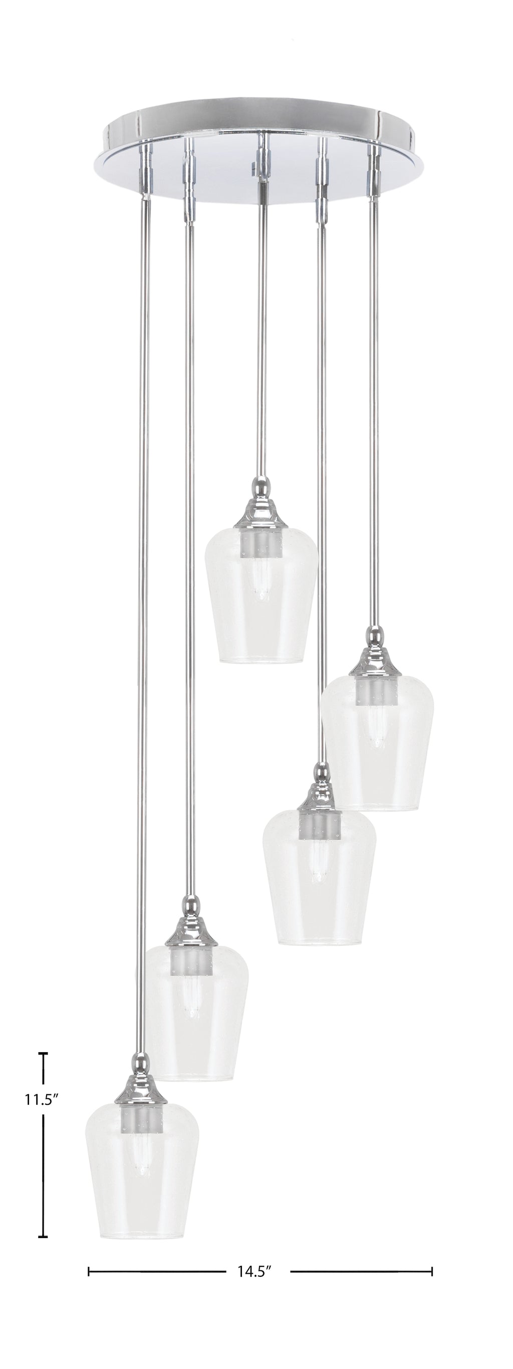 Empire Five Light Pendalier in Chrome with 5" Clear Bubble Shade