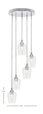 Empire Five Light Pendalier in Chrome with 5" Clear Bubble Shade