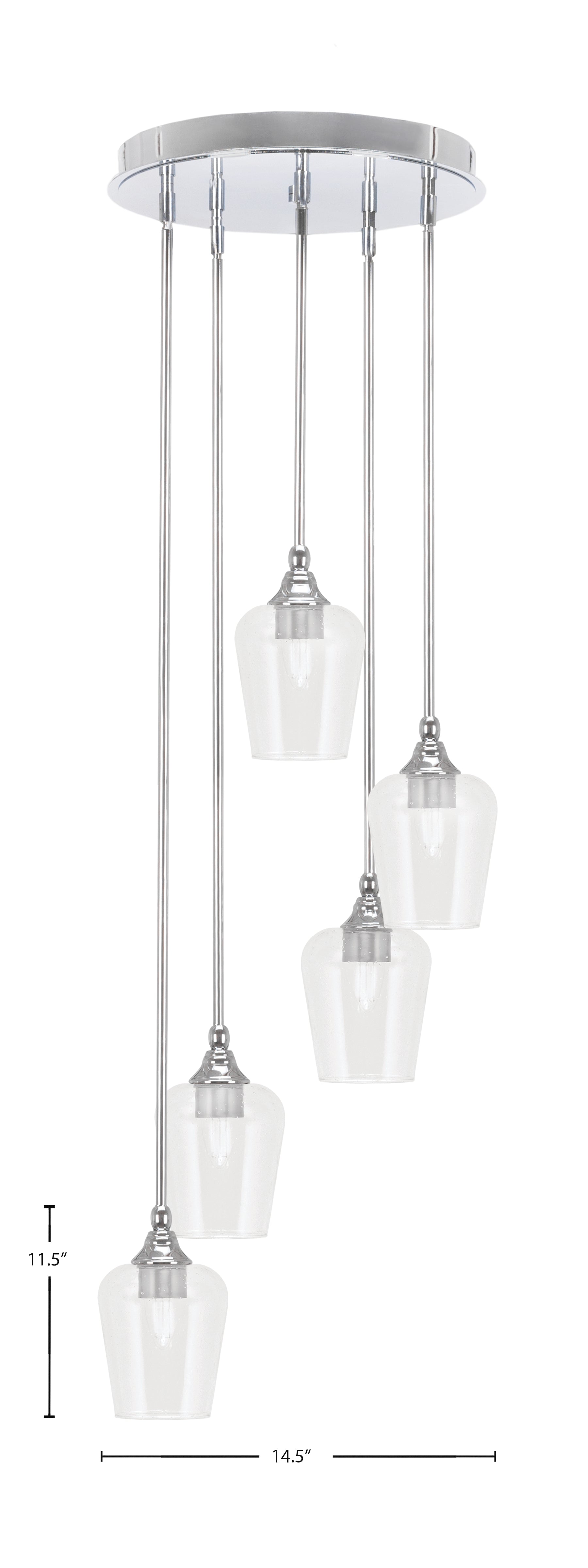 Empire Five Light Pendalier in Chrome with 5" Clear Bubble Shade