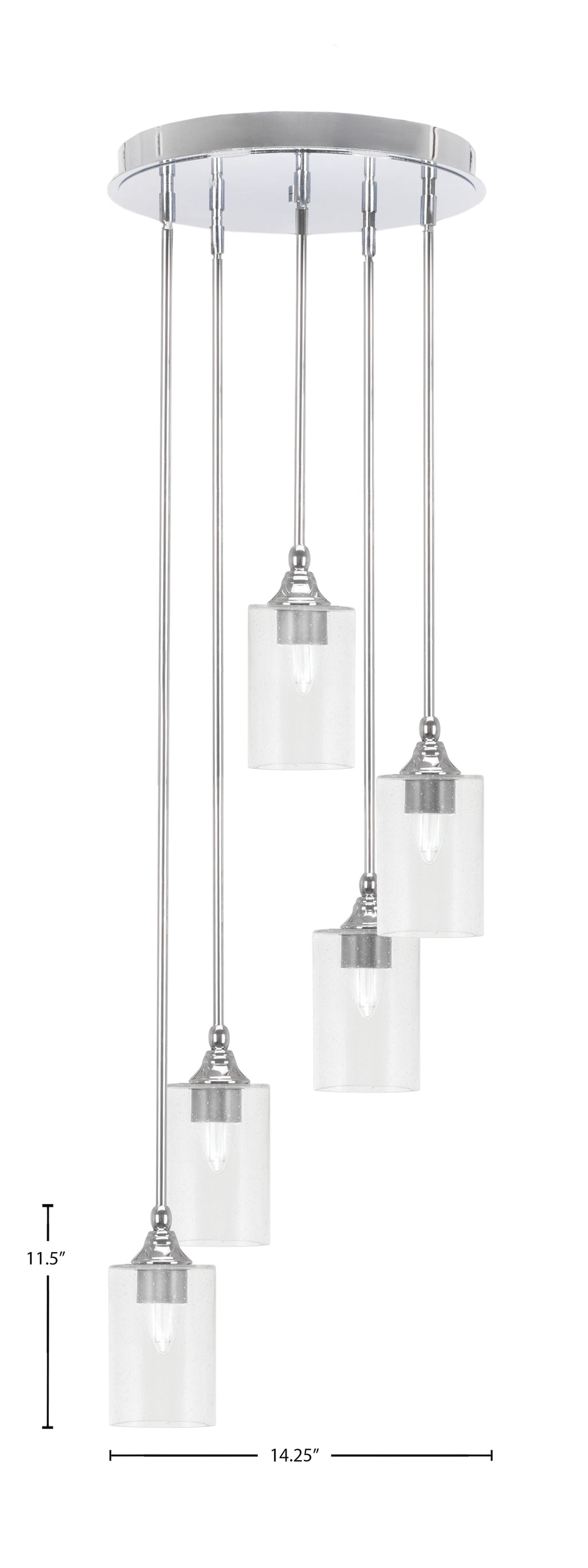 Empire Five Light Pendalier in Chrome with 4" Clear Bubble Shade