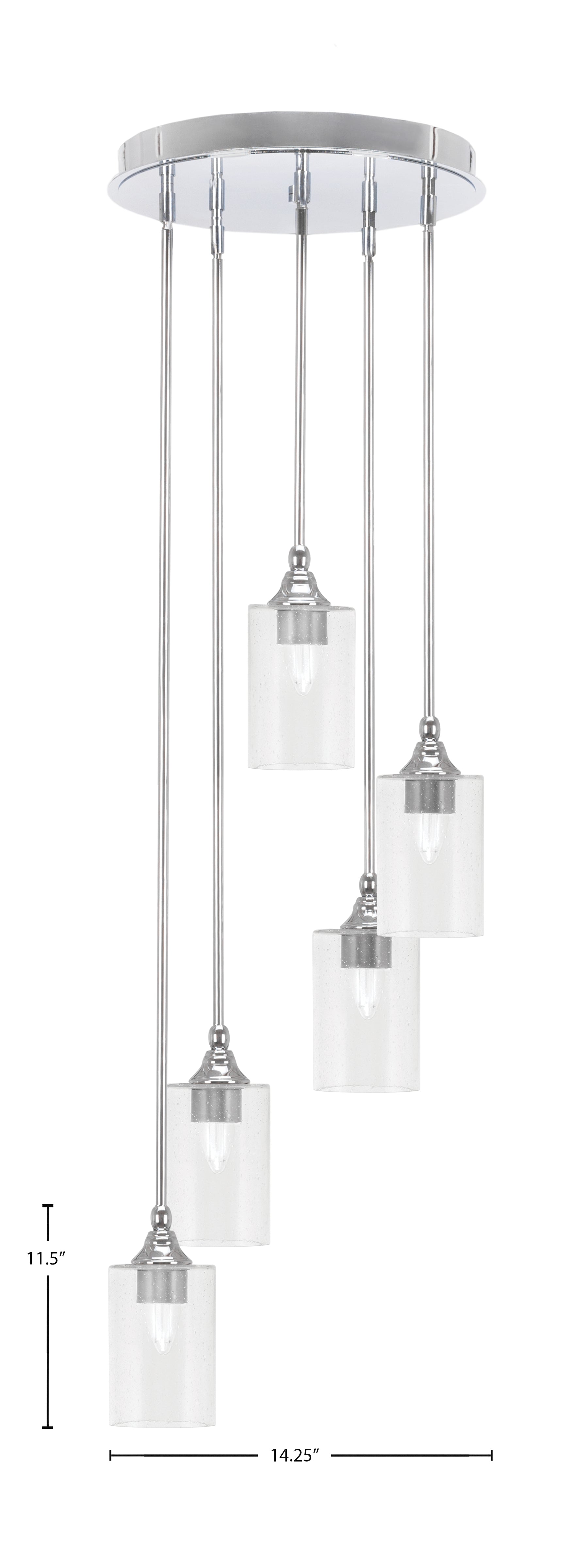 Empire Five Light Pendalier in Chrome with 4" Clear Bubble Shade